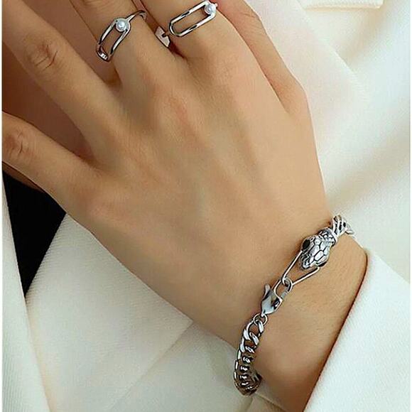 Silver Snake Choker Bracelet Matching Set, Chain Link, Serpent, Necklace - Picture 6 of 7